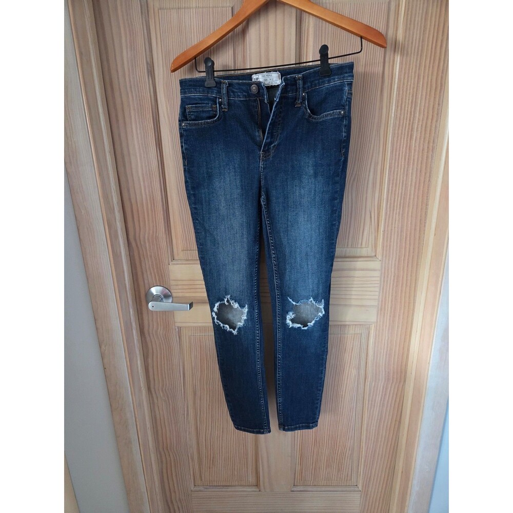 Free People Women's Skinny Jeans Torn Knees 27 Dark Wash